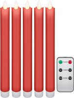 5er-Set rote LED-Echtwachs-Stabkerzen, inkl. Fernbedienung und 10x AA (LR 6)