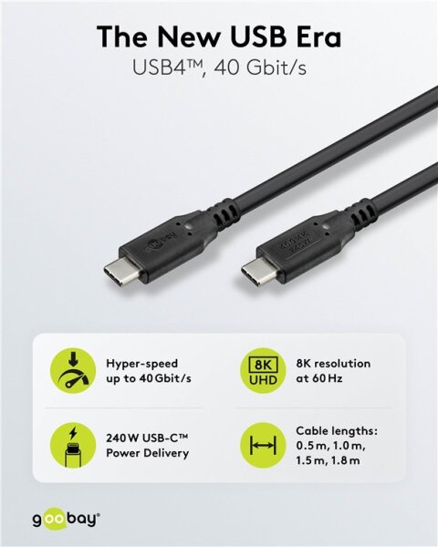 USB-C™-Kabel, USB4™, 240 W, 40 Gbit/s, Power Delivery, 1,5 m