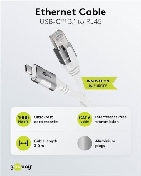 Ethernet-Kabel USB-C™ 3.1 auf RJ45, 3 m