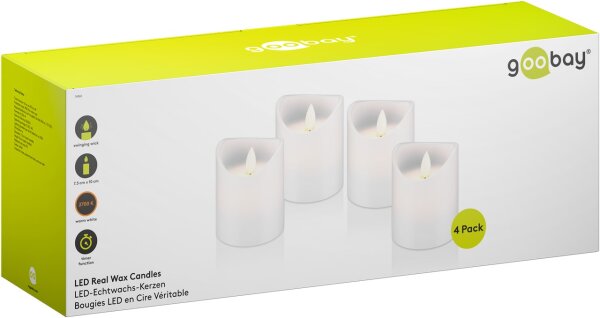 4er-Set LED-Echtwachskerzen, weiß, inkl. 12x AAA (LR03)