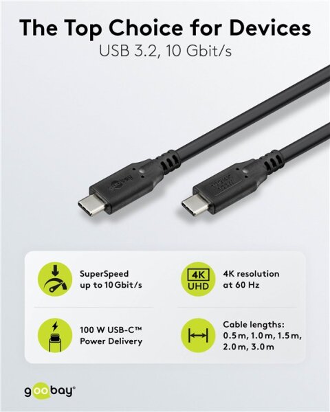 USB-C™-Kabel, USB 3.2, 100 W, 10 Gbit/s, Power Delivery, 1,5 m