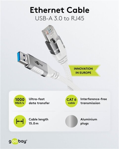 Ethernet-Kabel USB-A 3.0 auf RJ45, 15 m