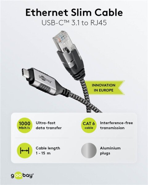 Ethernet-Kabel USB-C™ 3.1 auf RJ45, Slim, 15 m