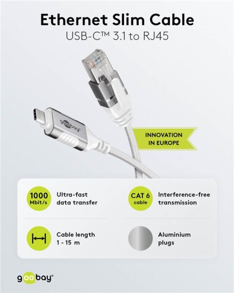 Ethernet-Kabel USB-C™ 3.1 auf RJ45, Slim, 2 m