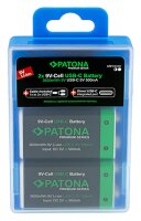 Patona Premium USB-C 2x 9 Volt Block Akkus 6F22 Lithium 3600mWh 1.5V aufladbar mit 1zu2 USB-C Kabel