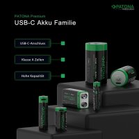 Patona Premium USB-C 4x AA Mignon Akkus Lithium 3000mWh 1.5V aufladbar mit 1 zu 2 USB-C Ladekabel