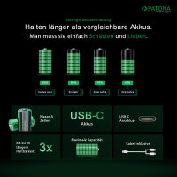 Patona Premium USB-C 4x AA Mignon Akkus Lithium 3000mWh 1.5V aufladbar mit 1 zu 2 USB-C Ladekabel