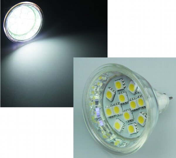 LED Strahler MR16 "H30 SMD" 12 SMD LEDs 6000k, 200lm, 120°, 12V/2,5W, weiß