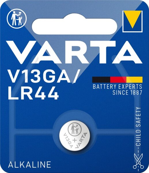 Varta - V13GA - Alkali-Mangan 1.5 V - 125 mAh  LR44 4276.801.401 (1 St. / Blisterverpackung) - EOL = Mindesthaltbarkeitsdatum abgelaufen
