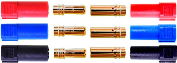 XT150, Motoranschluss, Goldverbinder, 3x Stecker + 3x Buchse + Gehäuse (R/B/Schw) 6.0 mm, 1 Paar im Beutel