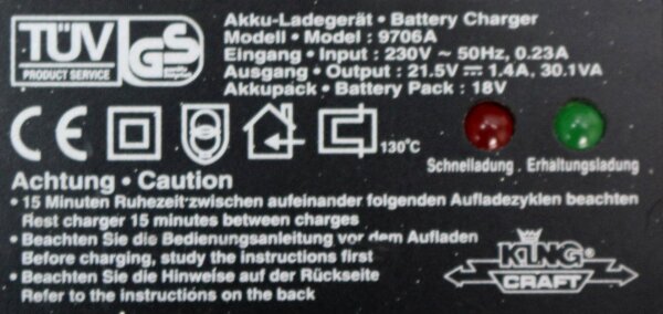 Reparatur - Instandsetzung - Akku-Ladegerät King Craft 9706A - 18 Volt Ni-CD / Ni-MH Akkus
