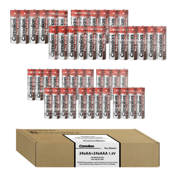 Camelion Plus Alkaline 24x AA & 24x AAA Batterien / Hochleistung für Alltagselektronik