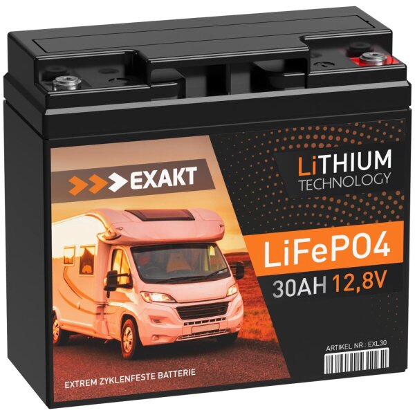 Exakt Lithium Batterie - 12,8 Volt 30Ah LiFePO4 - Ersatz für einen Bleiakku