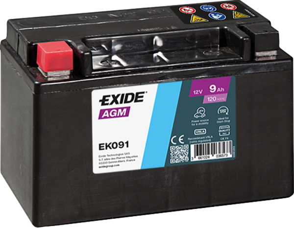 Exide BackUp - EK091 - 12 Volt 9Ah 120A Pb - AGM Bleiakku (Zusatz‑ & BackUp‑Batterie)