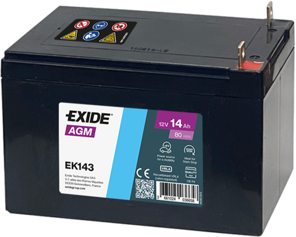 Exide BackUp - EK143 - 12 Volt 14Ah 80A Pb - AGM Bleiakku (Zusatz‑ & BackUp‑Batterie)