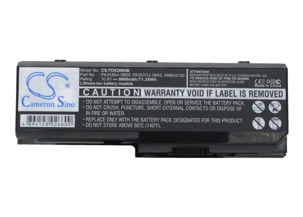 Ersatzakku für Toshiba PA3536U-1BRS, PA3537U-1BAS, PA3537U-1BRS, PABAS100, PABAS101 - 10,8 Volt 6600mAh / 71,28Wh Li-Ion