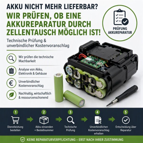 Akku nicht mehr lieferbar? Jetzt Reparatur durch Zellentausch prüfen lassen!