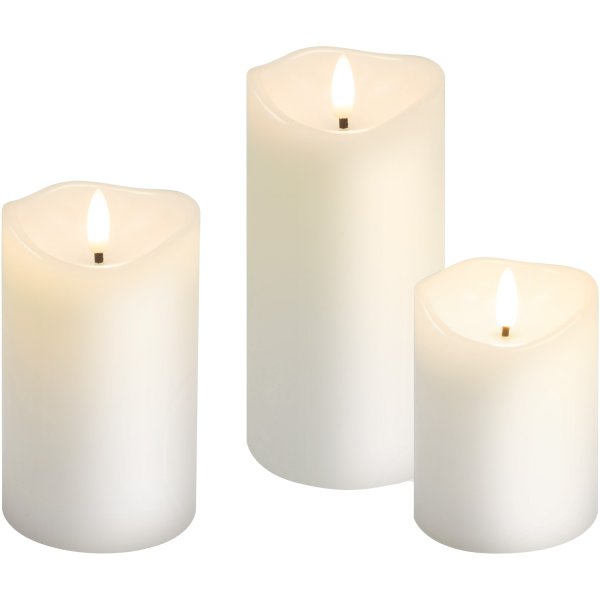 goobay - 3er-Set LED-Echtwachskerzen Weiß mit Timer & 3D-Flamme