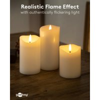 goobay - 3er-Set LED-Echtwachskerzen Weiß mit Timer & 3D-Flamme
