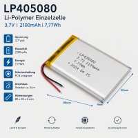 Einzelzelle - 405080 - 3,7 Volt 2100mAh / 7,77Wh Li-Polymer Akku mit PCB