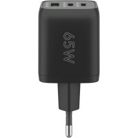 65W USB-C Schnellladegerät Set mit 1m USB-C Textilkabel | 2x USB-C PD + USB-A QC 3.0 | 3-fach GaN Fast Charger