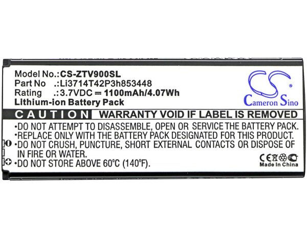 Ersatzakku - CS-ZTV900SL - ZTE G1315 / Li3714T42P3h853448 - 3,7 Volt 1100mAh Li-Ion