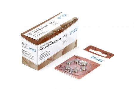 Axcom - Hörgerätebatterie - 312 / PR41 / DA312 - 1,4 Volt 160mAh Zink-Luft - 6er Blister